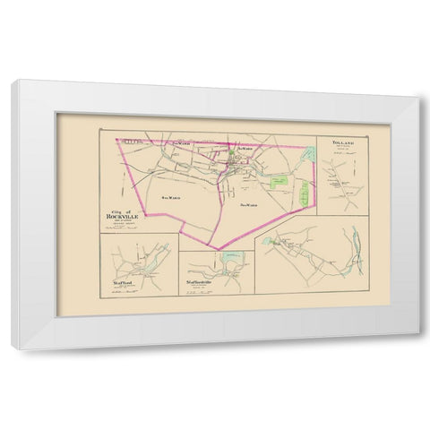 Rockville Connecticut - Hurd 1893 White Modern Wood Framed Art Print by Hurd