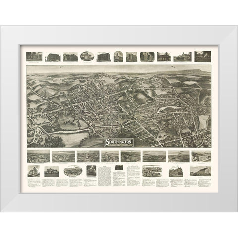 Southington Connecticut - Bailey 1914  White Modern Wood Framed Art Print by Bailey