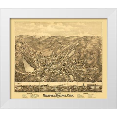 Stafford Springs Connecticut - Bailey 1878  White Modern Wood Framed Art Print by Bailey