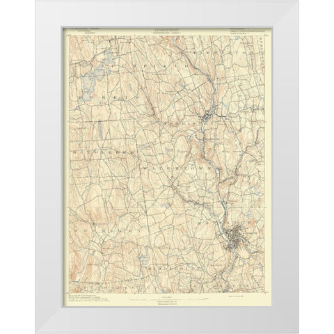Waterbury Connecticut Sheet - USGS 1892 White Modern Wood Framed Art Print by USGS