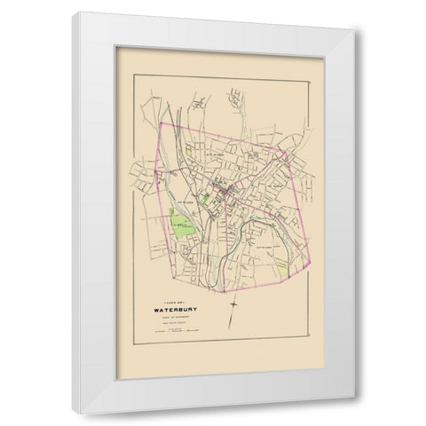 Waterbury Connecticut - Hurd 1893 White Modern Wood Framed Art Print by Hurd
