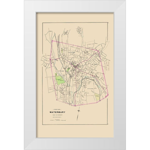Waterbury Connecticut - Hurd 1893 White Modern Wood Framed Art Print by Hurd