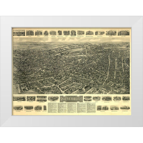 Waterbury Connecticut - Bailey 1917  White Modern Wood Framed Art Print by Bailey