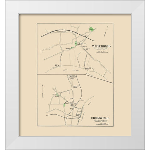 Westbrook, Cromwell Connecticut - Hurd 1893 White Modern Wood Framed Art Print by Hurd