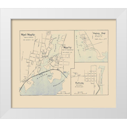 West Mystic Connecticut - Hurd 1893 White Modern Wood Framed Art Print by Hurd