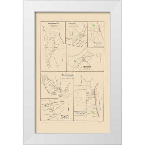 Windsor Locks, Wetherfield, Farmington Connecticut White Modern Wood Framed Art Print by Hurd
