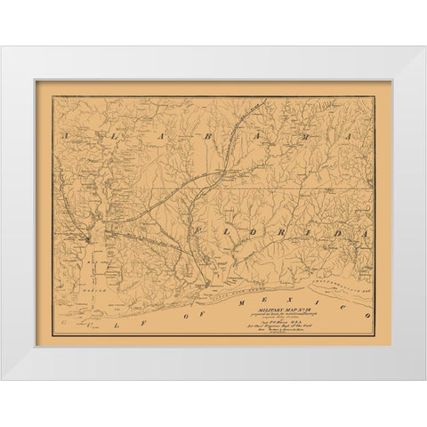 Alabama South Florida West Military - Hains 1864 White Modern Wood Framed Art Print by Hains