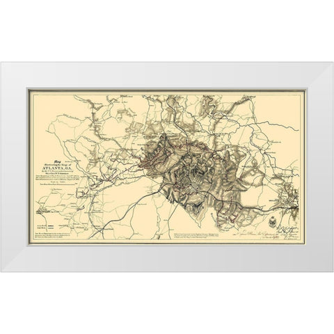 Siege of Atlanta Georgia - Sherman 1865 White Modern Wood Framed Art Print by Sherman