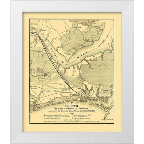 Burnside Expedition Route Newbern North Carolina White Modern Wood Framed Art Print by Foster