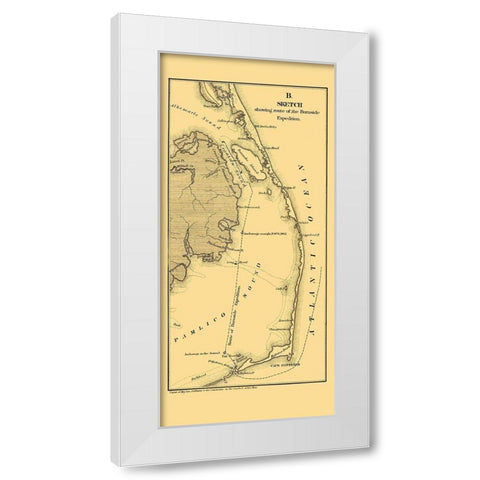 Burnside Expedition Route North Carolina White Modern Wood Framed Art Print by Foster