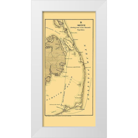 Burnside Expedition Route North Carolina White Modern Wood Framed Art Print by Foster