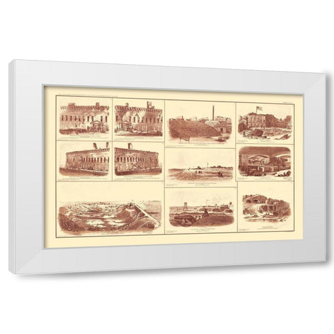 Forts of South Carolina - Bien 1895 White Modern Wood Framed Art Print by Bien
