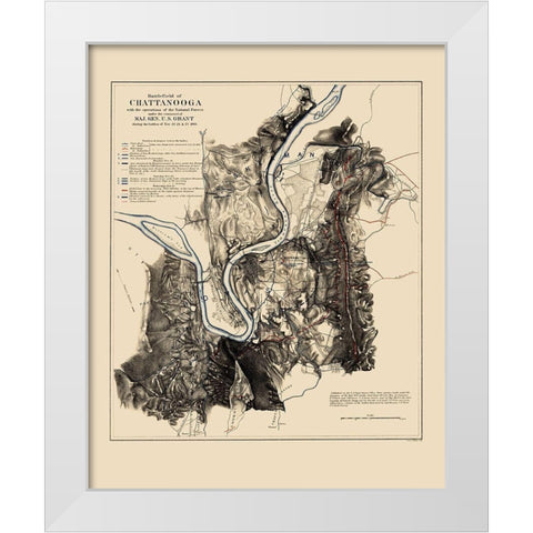 Battlefield of Chattanooga - Smith 1863 White Modern Wood Framed Art Print by Smith