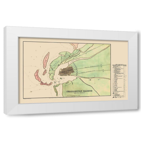 Charleston Harbor with City Defences - Usser  1864 White Modern Wood Framed Art Print by Usser