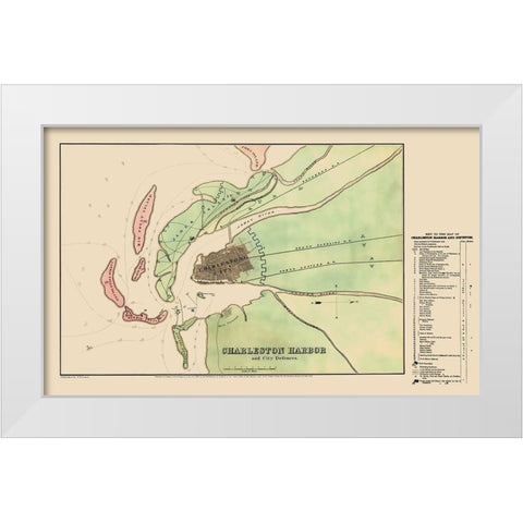 Charleston Harbor with City Defences - Usser  1864 White Modern Wood Framed Art Print by Usser