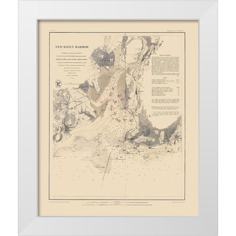 New Haven Harbor - Bache 1846 White Modern Wood Framed Art Print by Bache