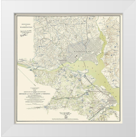 Washington DC Defenses - Bache 1861 White Modern Wood Framed Art Print by Bache
