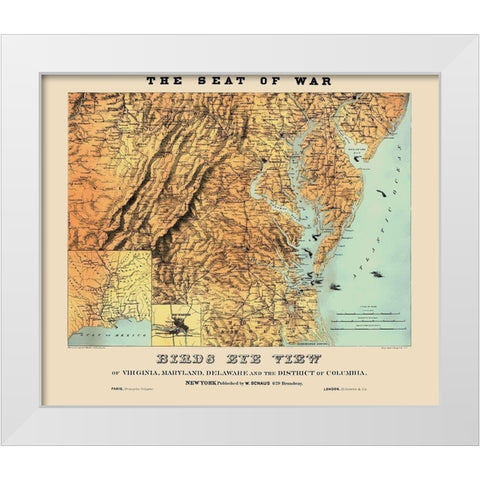 War of Virginia Maryland Delaware Washington DC White Modern Wood Framed Art Print by Schaus