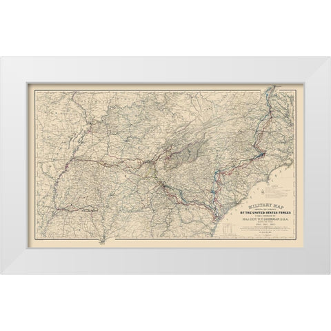 Marches of United States Forces - Sherman 1865 White Modern Wood Framed Art Print by Sherman