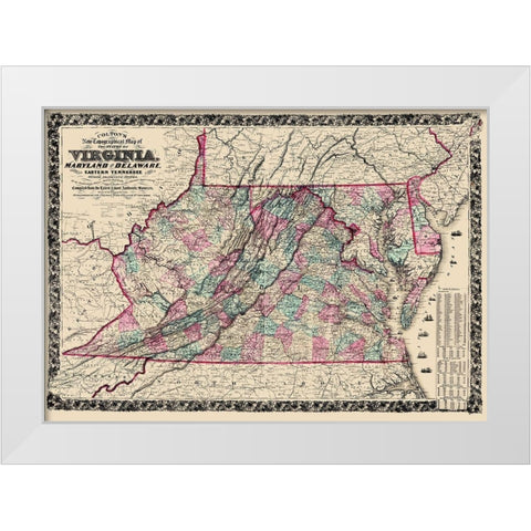 Virginia, Maryland ,Delaware - Colton  1862 White Modern Wood Framed Art Print by Colton