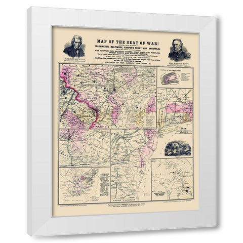 Seat of War of Atlantic Coast - Prang 1861 White Modern Wood Framed Art Print by Prang