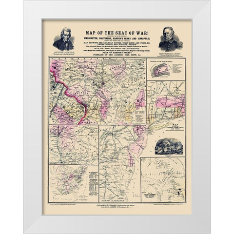 Seat of War of Atlantic Coast - Prang 1861 White Modern Wood Framed Art Print by Prang