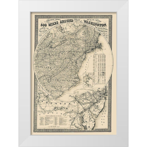 500 Miles Around the City of Washington White Modern Wood Framed Art Print by Colton