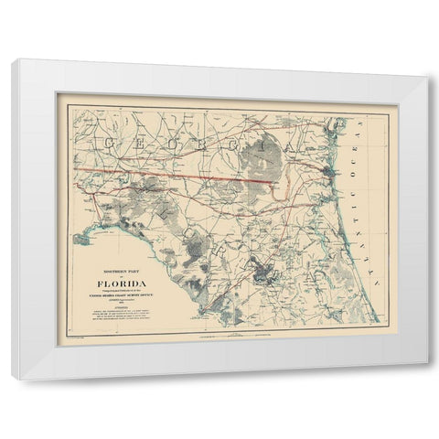 Northern Florida - Bache 1864 White Modern Wood Framed Art Print by Bache