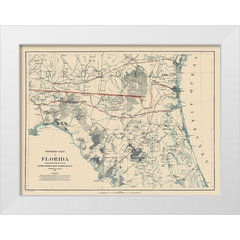 Northern Florida - Bache 1864 White Modern Wood Framed Art Print by Bache