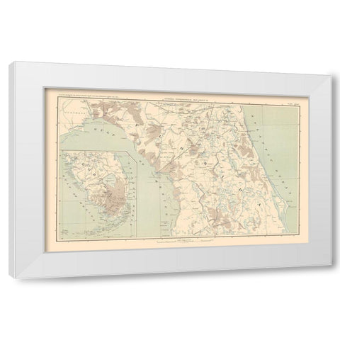 Lower Florida Pennisula - Bien 1895 White Modern Wood Framed Art Print by Bien