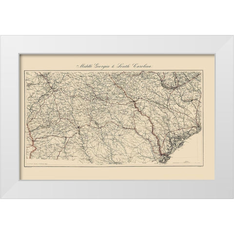 Central Georgia South Carolina - Bache 1865 White Modern Wood Framed Art Print by Bache
