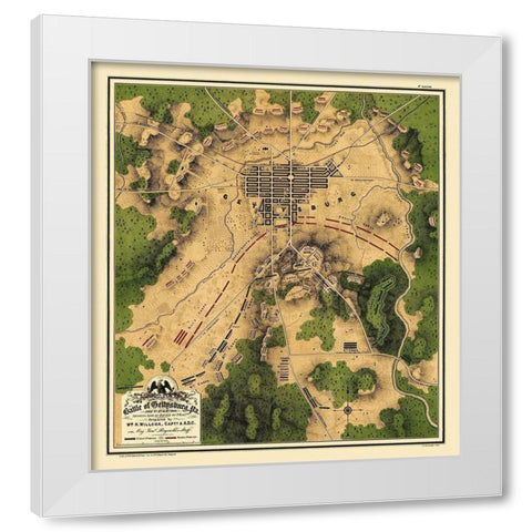 Battle of Gettysburg Pennsylvania - Willcox 1863 White Modern Wood Framed Art Print by Willcox