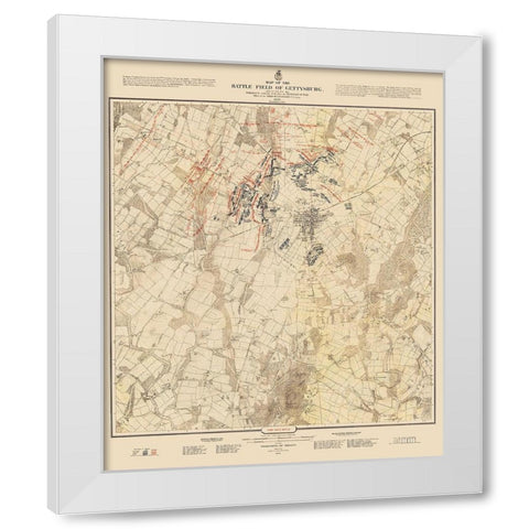 Gettysburg Battlefield First Days Battle White Modern Wood Framed Art Print by Warren