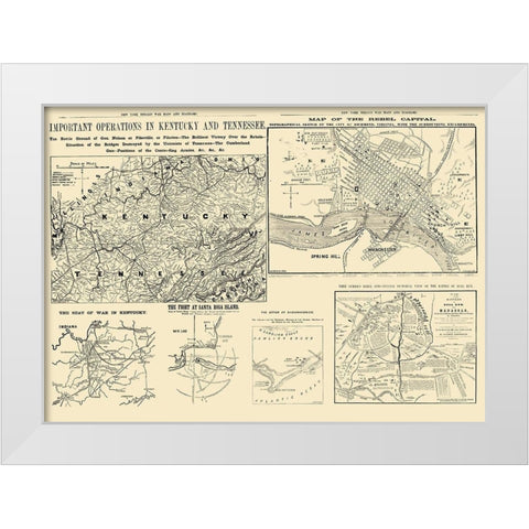 United States War Diagrams - Waters 1861 White Modern Wood Framed Art Print by Waters