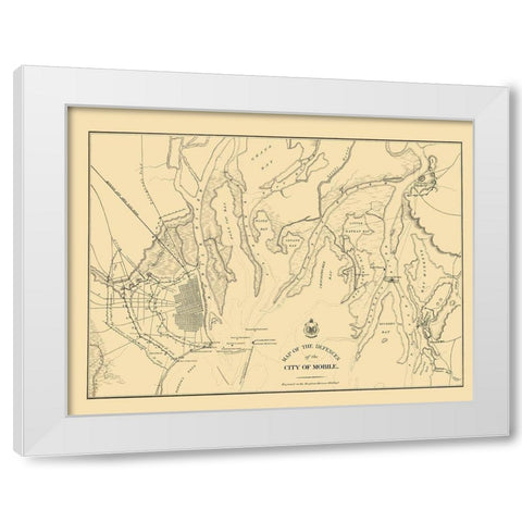 Defences of City of Mobile - Bowen 1866 White Modern Wood Framed Art Print by Bowen