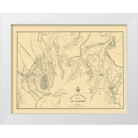Defences of City of Mobile - Bowen 1866 White Modern Wood Framed Art Print by Bowen