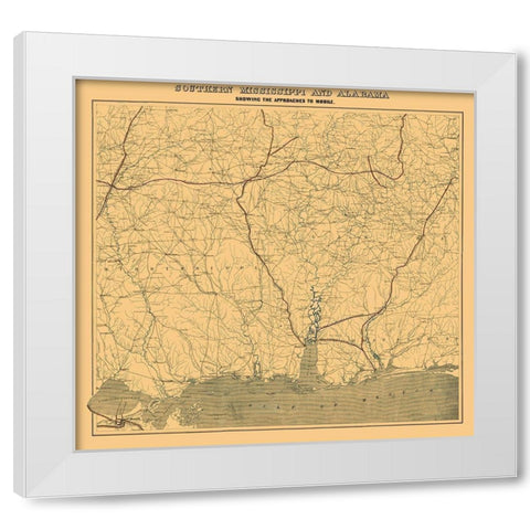 Southern Mississippi Alabama Approaches Mobile White Modern Wood Framed Art Print by Bache
