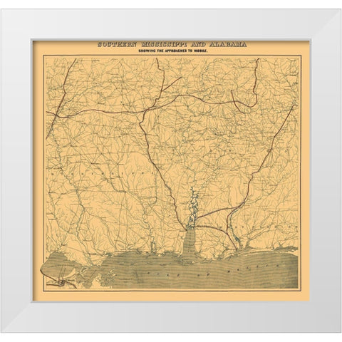 Southern Mississippi Alabama Approaches Mobile White Modern Wood Framed Art Print by Bache