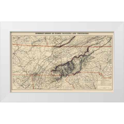 Mountain Region North Carolina Tennessee White Modern Wood Framed Art Print by Bache