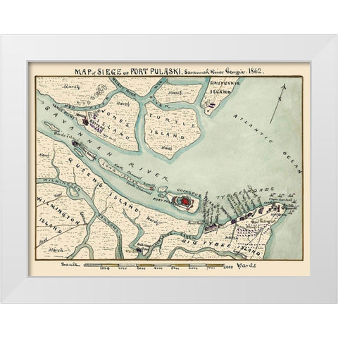 Siege Fort Pulaski Savannah River Georgia White Modern Wood Framed Art Print by Sneden