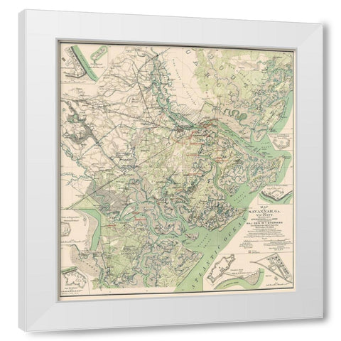 Savannah Georgia and Vicinity - Sherman 1864 White Modern Wood Framed Art Print by Sherman