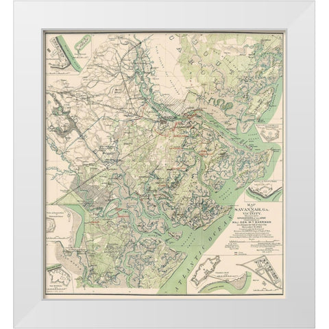 Savannah Georgia and Vicinity - Sherman 1864 White Modern Wood Framed Art Print by Sherman