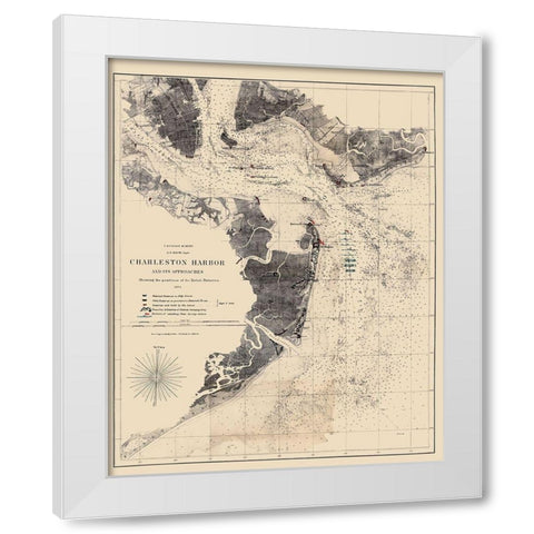 Charleston Harbor South Carolina - Bache 1863 White Modern Wood Framed Art Print by Bache