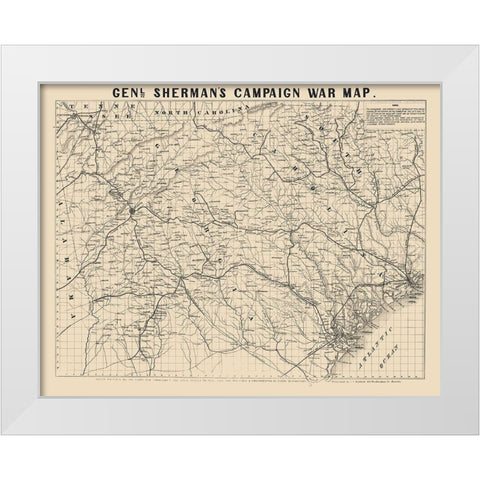 General Shermans Campaign  - Bufford 1860 White Modern Wood Framed Art Print by Bufford