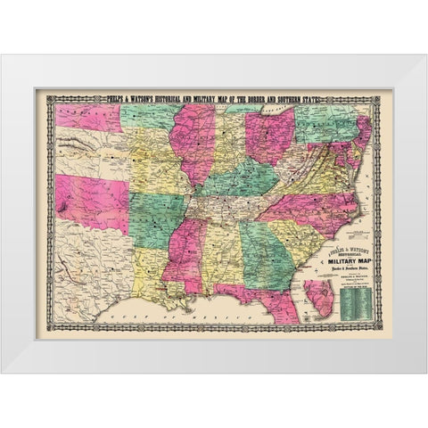 Military Border Southern States - Phelps 1863 White Modern Wood Framed Art Print by Phelps