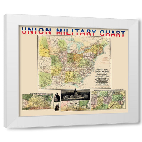 United States Canada Railroads Water Courses White Modern Wood Framed Art Print by Magnus