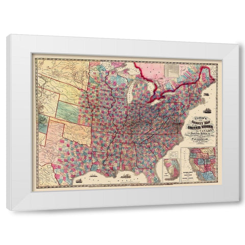 US Canada Showing Battlefields Railroads White Modern Wood Framed Art Print by Lloyd