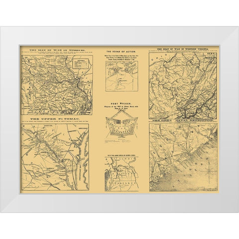 Seat of War Group 4 Views - Hall 1861 White Modern Wood Framed Art Print by Hall