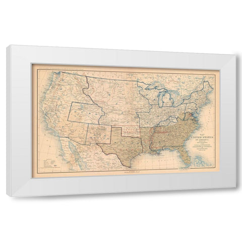 Boundaries of United States 1861 - Bien 1894 White Modern Wood Framed Art Print by Bien