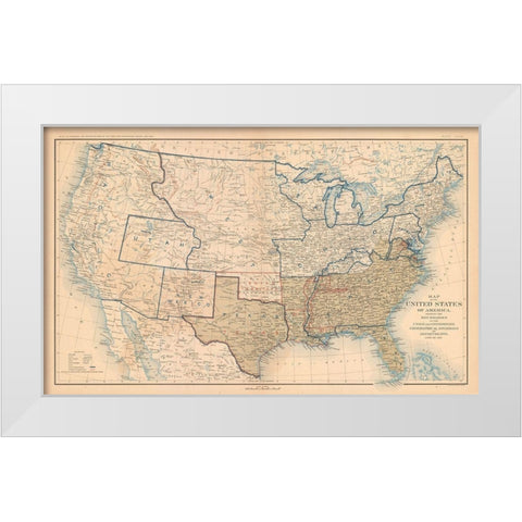 Boundaries of United States 1861 - Bien 1894 White Modern Wood Framed Art Print by Bien